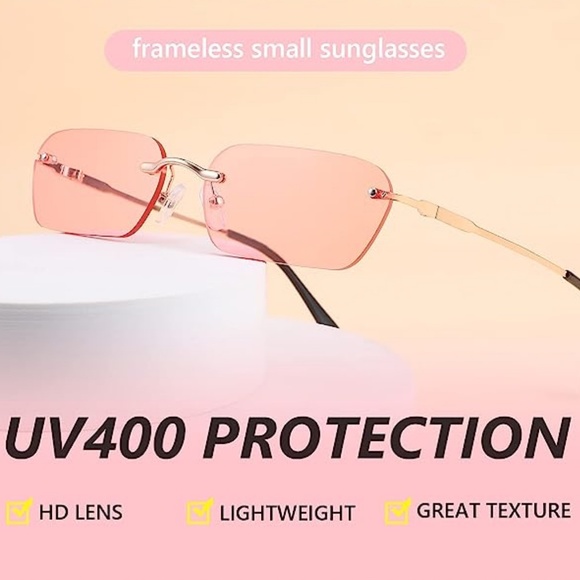 Women's Pink Tint Gold Frame Y2K UV Protection Fashion Rectangle Sunglasses - Picture 5 of 6